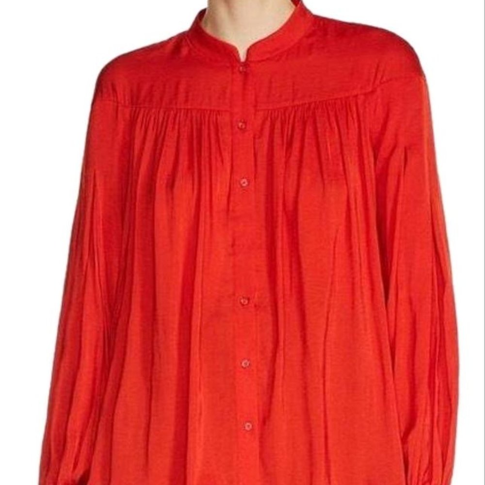 Maje Red Flowy Button-up Blouse